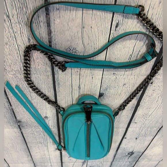 Aimee Kestenberg Tamitha Teal Leather Black Chain RFID Phone Holder Crossbody - Picture 1 of 8